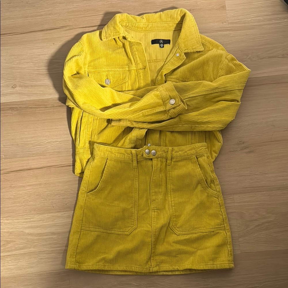 Yellow Corduroy Jacket and Skirt Set